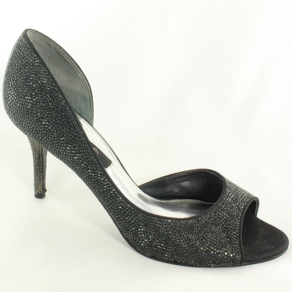 Nina Shoes Shoes - NINA Black Sparkly Peep Toe Open Side Heels